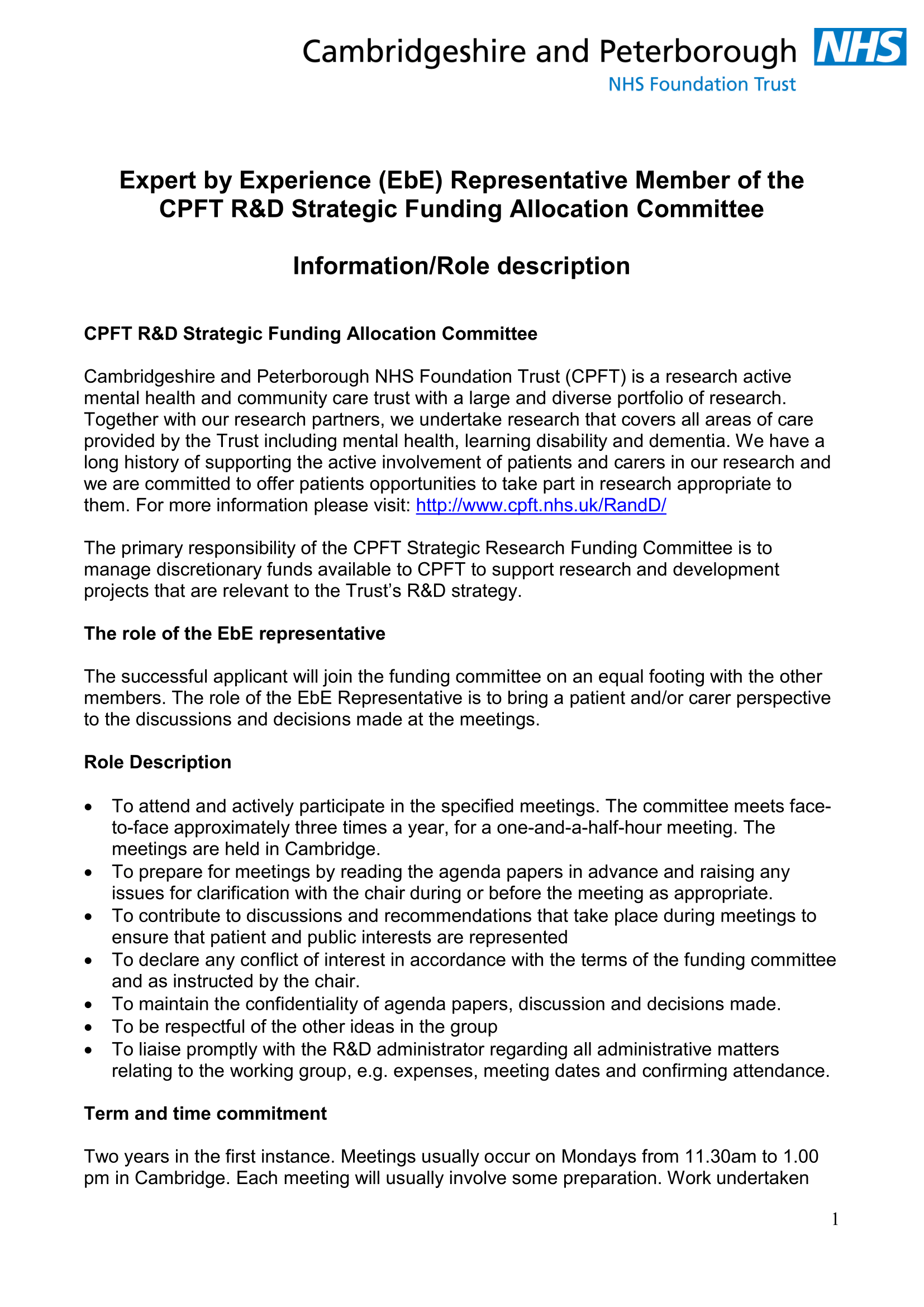 Role description_Expert by Experience Representative_CPFT R&D Funding Allocation Committee-5
