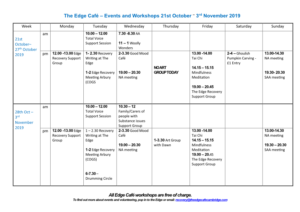 NEW Events and Workshops 21st Oct - 3rd Nov 2019