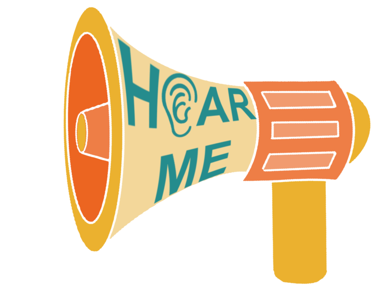 Megaphone with the words 'Hear Me' on it